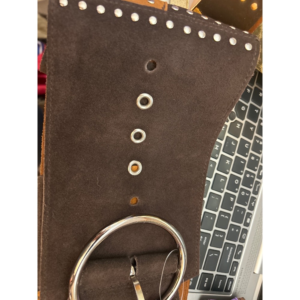 Michael Michael Kors Brown Tan Suede Studded Patchwork Wide Waist Belt 553927 M - Picture 4 of 6